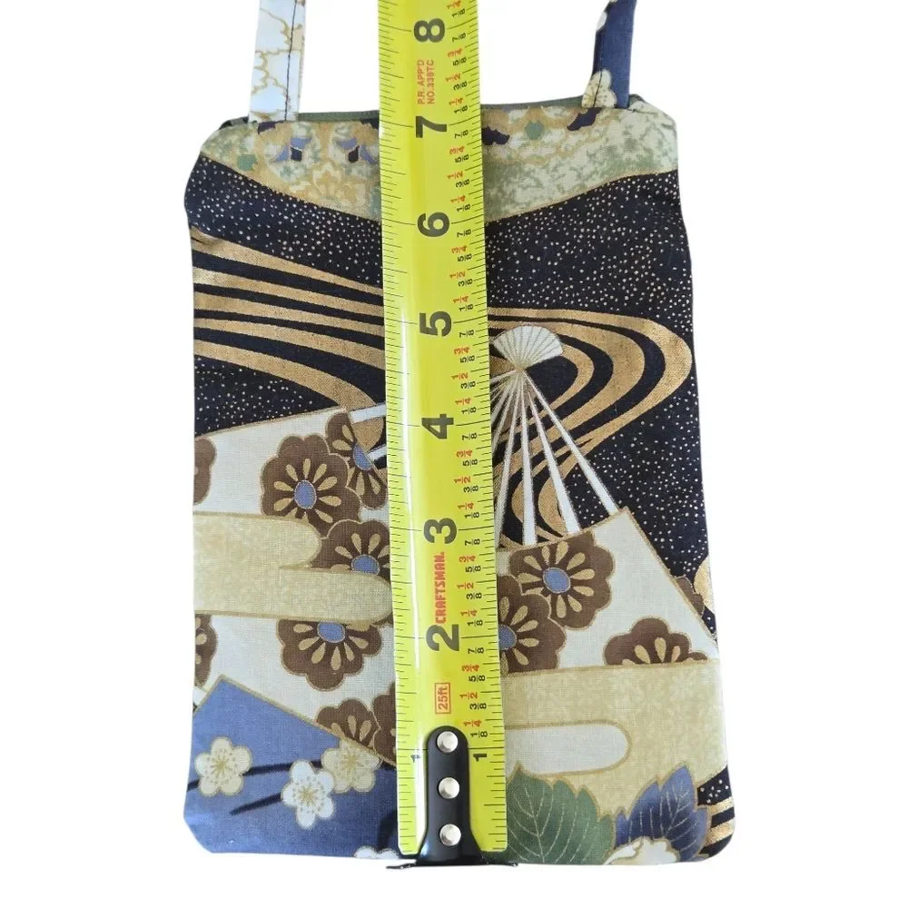 Crossbody Phone Bag ID Card Slot LOT OF 2 Decorative Asian Prints Gingko NWOT